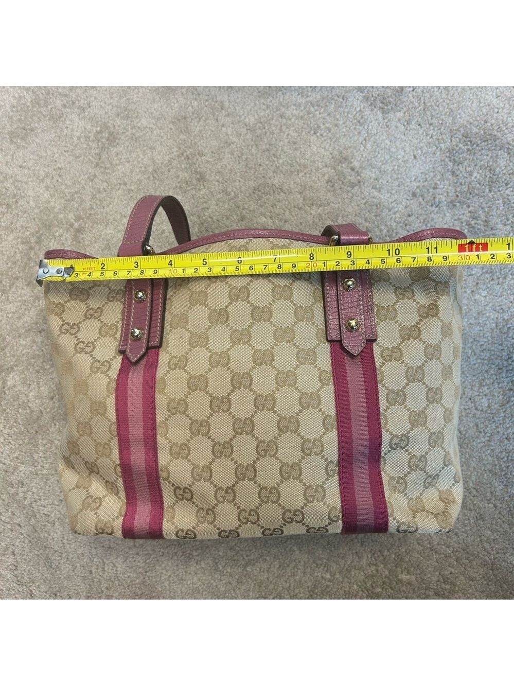 Gucci Authentic Pink Tan brown monogram GG Canvas Jolicoeur tote bag purse - Picture 5 of 17